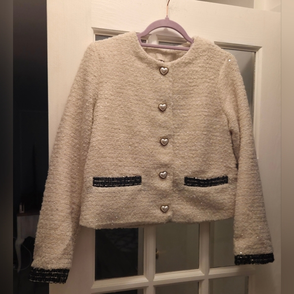 Dance & Marvel Elegant Ivory HEART Button-Up Blazer With Pockets - Picture 3 of 11